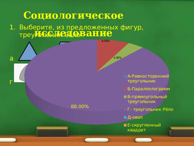 Социологическое исследование Выберите, из предложенных фигур, треугольник Рёло а б в г д е 