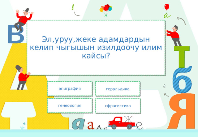 Эл,уруу,жеке адамдардын келип чыгышын изилдоочу илим кайсы? геральдика эпиграфия генеология сфрагистика 