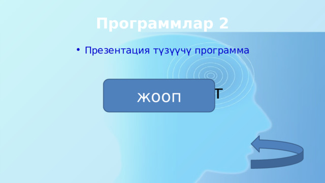 Программлар 2 Презентация түзүүчү программа Повер поинт жооп 