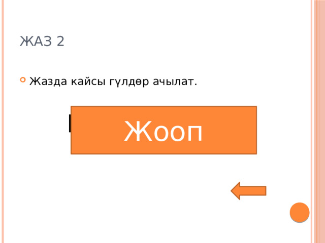 Жаз 2 Жазда кайсы гүлдөр ачылат. Байчечекей Жооп 