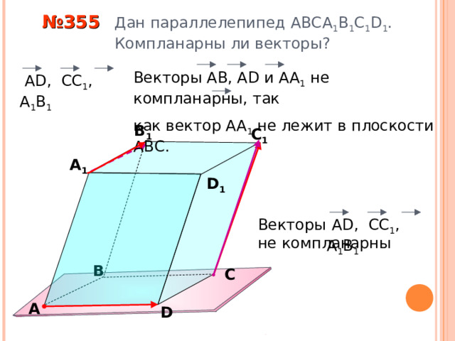 Пример компланарных векторов