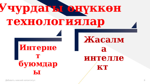 Учурдагы өнүккөн технологиялар Жасалма интеллект Интернет буюмдары Добавить нижний колонтитул  8 