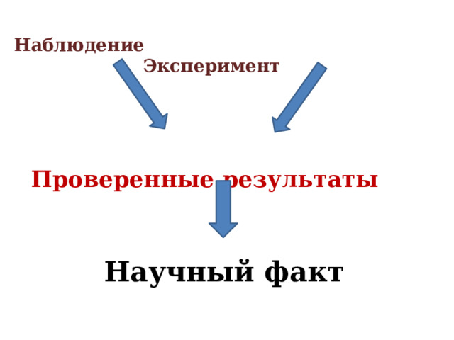 Наблюдение Эксперимент Проверенные результаты  Научный факт 