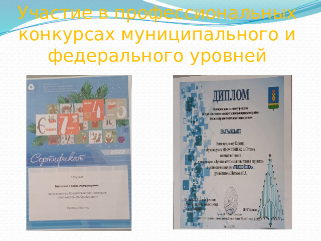 Участие в профессиональных конкурсах муниципального и федерального уровней 