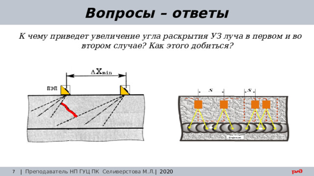 30.08.24 Вопросы – ответы К чему приведет увеличение угла раскрытия УЗ луча в первом и во втором случае? Как этого добиться? | Преподаватель НП ГУЦ ПК Селиверстова М.Л. | 2020  Заседание технического совета 29.03.2019 