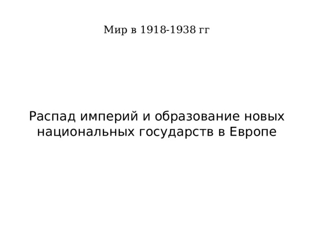 Мир в 1918-1938 гг Распад империй и образование новых национальных государств в Европе 