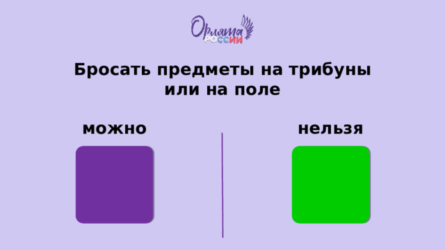 Бросать предметы на трибуны или на поле можно нельзя 