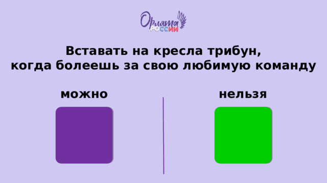 Вставать на кресла трибун, когда болеешь за свою любимую команду можно нельзя 