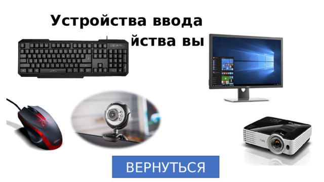 Устройства ввода Устройства вывода ВЕРНУТЬСЯ 
