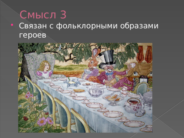 Смысл 3 Связан с фольклорными образами героев 