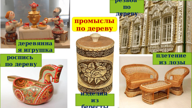 резьба по дереву промыслы по дереву деревянная игрушка плетение из лозы роспись по дереву изделия из бересты 