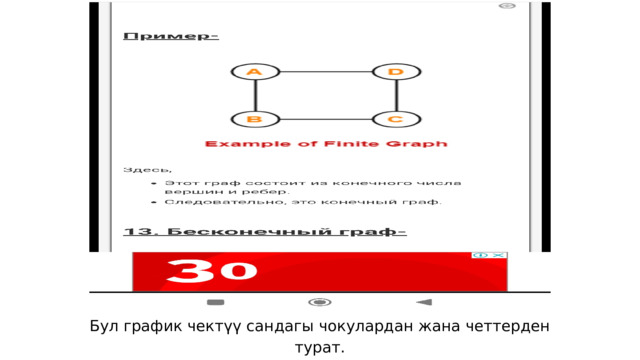 Бул график чектүү сандагы чокулардан жана четтерден турат. Демек, бул чектүү график. 