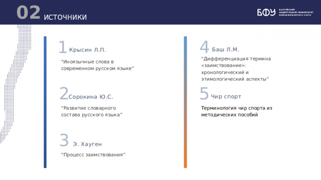 0  ИСТОЧНИКИ 1 4 Баш Л.М. Крысин Л.П. “ Дифференциация термина «заимствование»: хронологический и этимологический аспекты” 