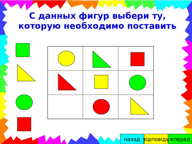 С данных фигур выбери ту, которую необходимо поставить вперед відповідь назад 