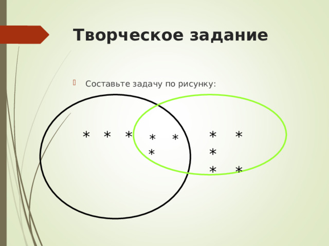 Творческое задание Составьте задачу по рисунку: * * * * * * * *  * *  * 