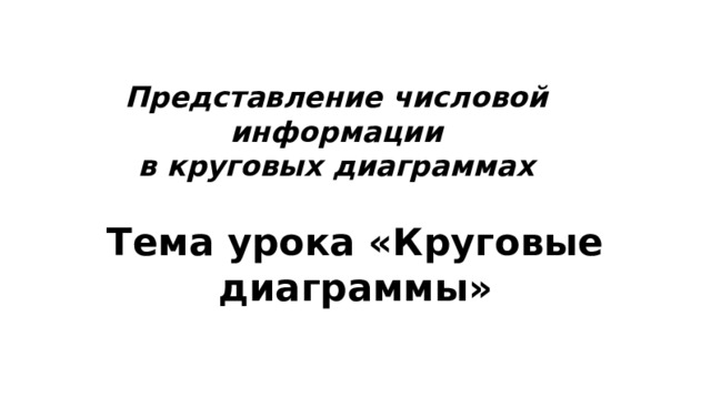 Представление числовой информации в круговых диаграммах Тема урока «Круговые диаграммы»  