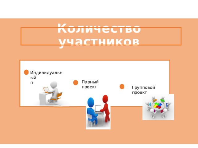 Количество участников ин Индивидуальный проект Парный проект Групповой проект 