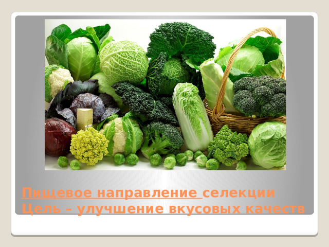Пищевое направление селекции  Цель – улучшение вкусовых качеств 