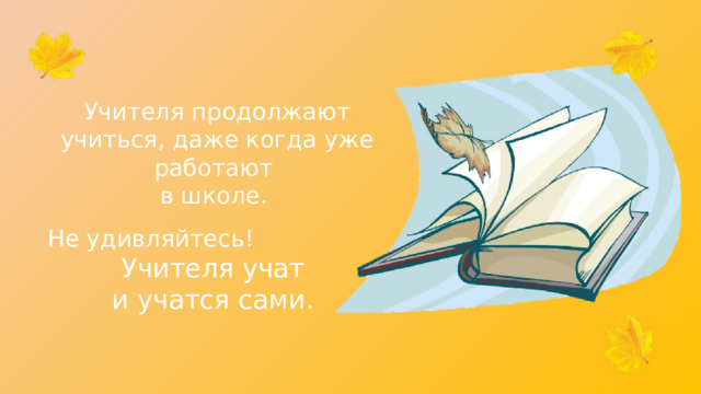 Учителя продолжают учиться, даже когда уже работают в школе. Не удивляйтесь! Учителя учат и учатся сами. 