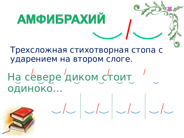 Трехсложная стихотворная стопа с ударением на втором слоге. На севере диком стоит одиноко… М.Ю. Лермонтов 