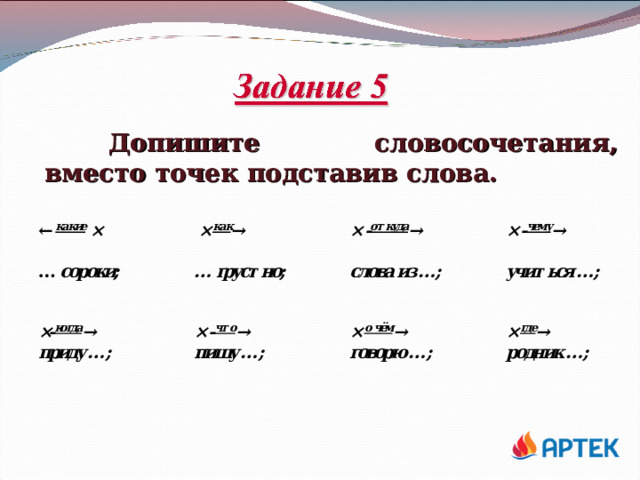  Допишите словосочетания, вместо точек подставив слова. 