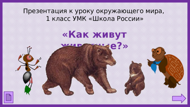 Презентация к уроку окружающего мира,  1 класс УМК «Школа России» «Как живут животные?» 