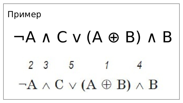 Пример ¬А ∧ С v (A ⊕ В) ∧ В 