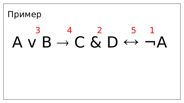 Пример 1 3 2 5 4 А v В  С & D  ¬А 
