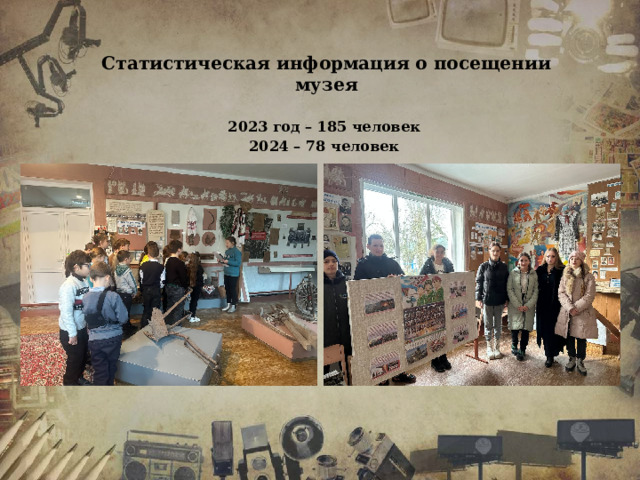 Статистическая информация о посещении музея  2023 год – 185 человек 2024 – 78 человек 