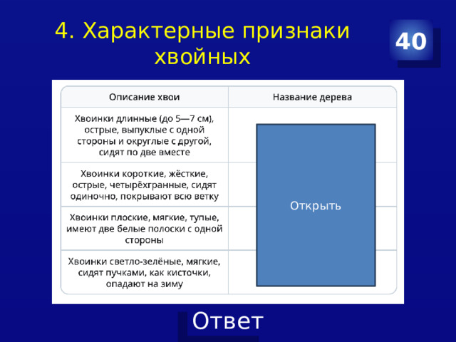 4. Характерные признаки хвойных 40 Открыть 