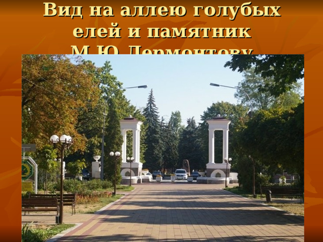 Вид на аллею голубых елей и памятник М.Ю.Лермонтову 