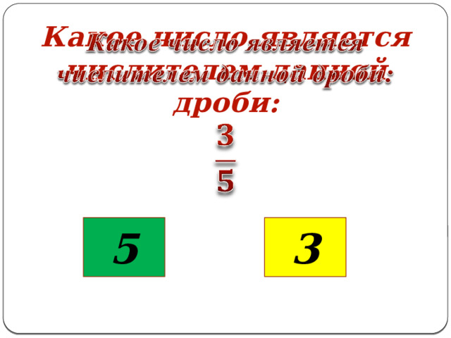Какое число является числителем данной дроби:     3 5 