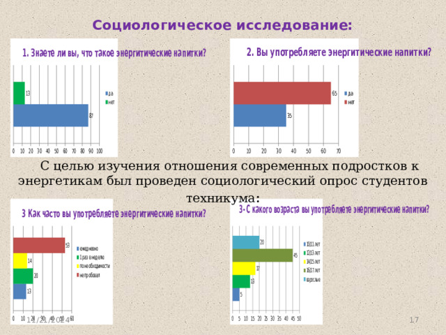 Социологическое исследование: С целью изучения отношения современных подростков к энергетикам был проведен социологический опрос студентов техникума : 11/21/2024  