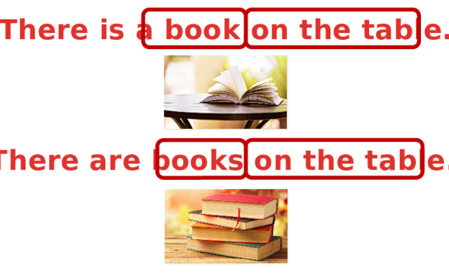There is a book on the table. There are books on the table. 