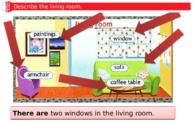 Describe the living room. There is a green sofa in the living room. There is a purple armchair in the corner. There are three nice paintings on the wall. There is a small coffee table in front of the table. There are two windows in the living room. 