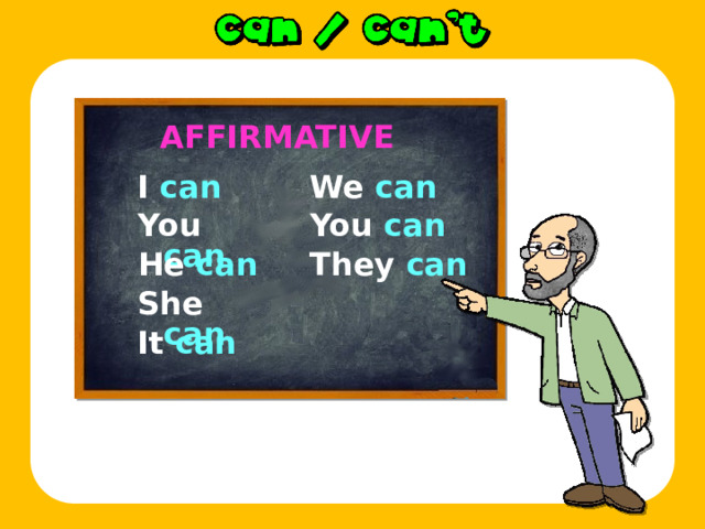 AFFIRMATIVE I  can We  can You  can You  can He  can They  can She  can It  can 