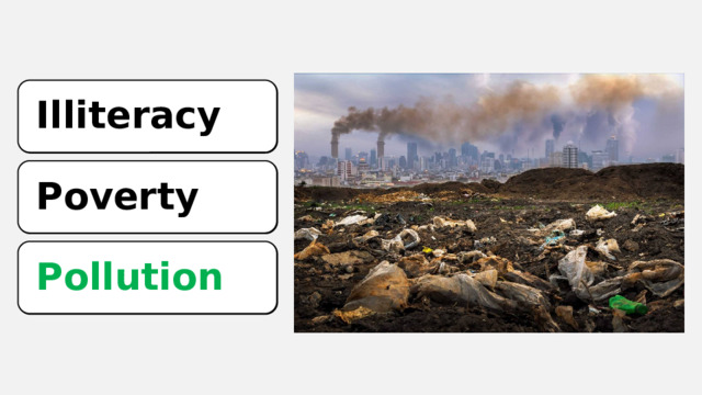 Illiteracy Illiteracy Poverty Poverty Pollution Pollution 