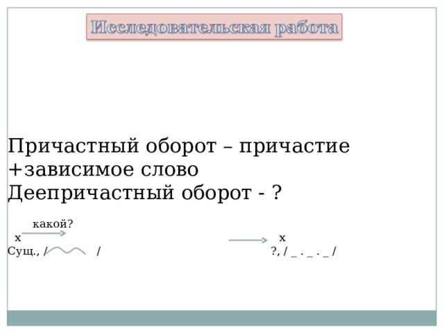 Причастный оборот – причастие +зависимое слово Деепричастный оборот - ? 