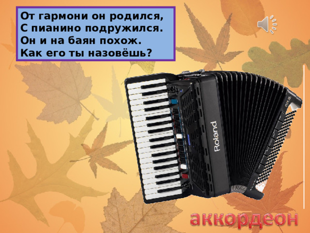 От гармони он родился,  С пианино подружился.  Он и на баян похож.  Как его ты назовёшь? 