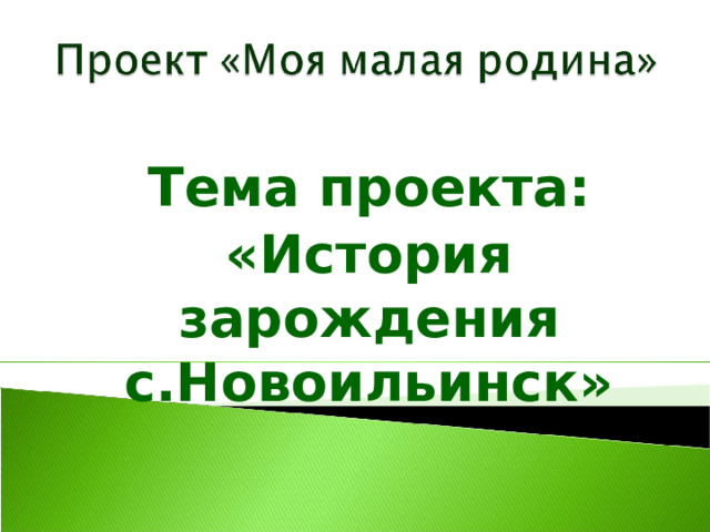Тема проекта: «История зарождения с.Новоильинск» 
