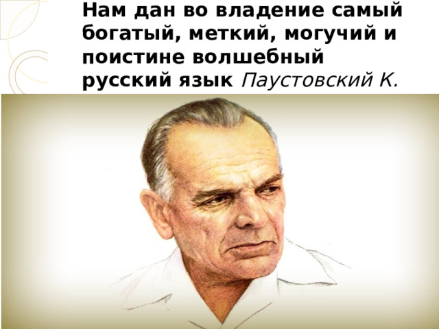 Нам дан во владение самый богатый, меткий, могучий и поистине волшебный русский язык Паустовский К. Г 