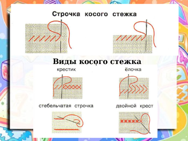 Виды косого стежка  