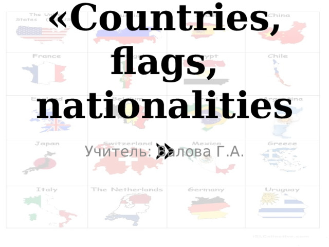 «Countries, flags, nationalities»   Учитель: Валова Г.А. 
