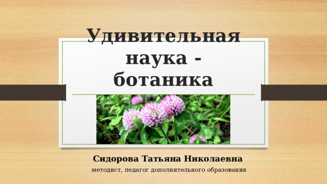 Удивительная наука - ботаника Сидорова Татьяна Николаевна методист, педагог дополнительного образования 