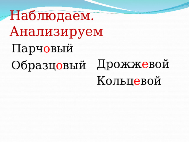 Наблюдаем. Анализируем Парч о вый Образц о вый Дрожж е вой Кольц е вой 