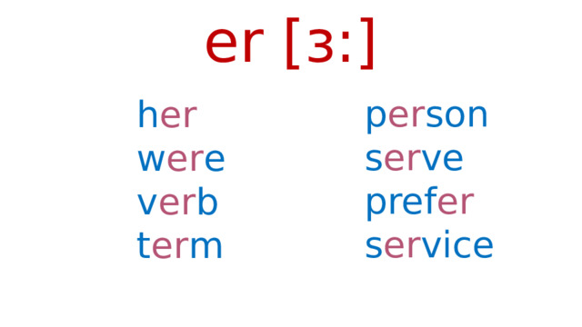 er [ɜ:] p er son s er ve pref er s er vice h er w er e v er b t er m 