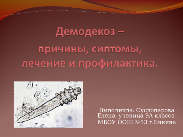 Выполнила: Суслопарова Елена, ученица 9А класса МБОУ ООШ №53 г.Бикина 