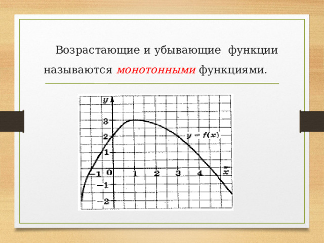  Возрастающие и убывающие функции  называются монотонными функциями. 