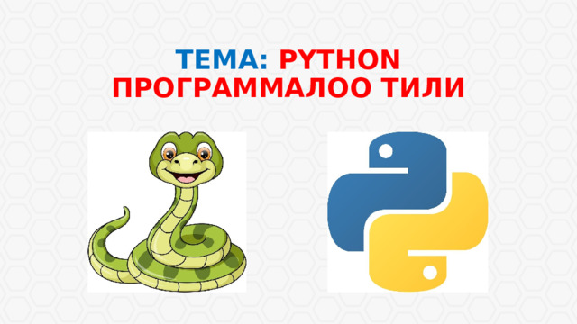 ТЕМА: PYTHON ПРОГРАММАЛОО ТИЛИ 