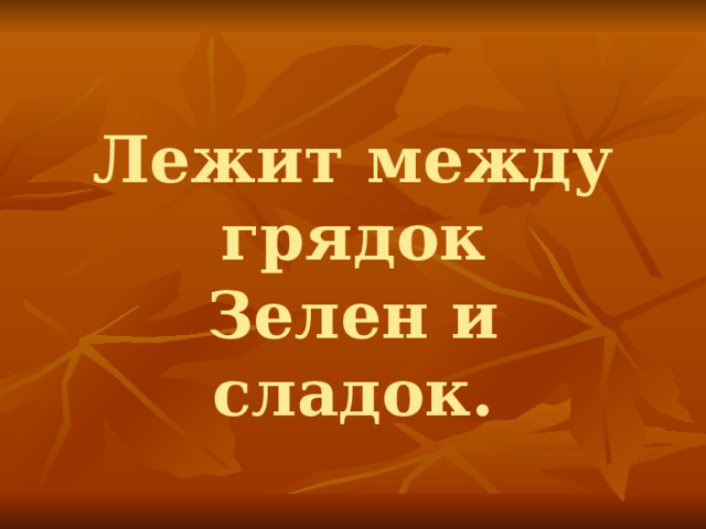 Лежит между грядок  Зелен и сладок. 
